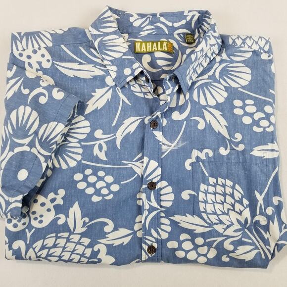 Kahala Hawaiian Shirt Mens 2XL Blue White Floral Cotton Aloha Made In USA - Picture 2 of 11